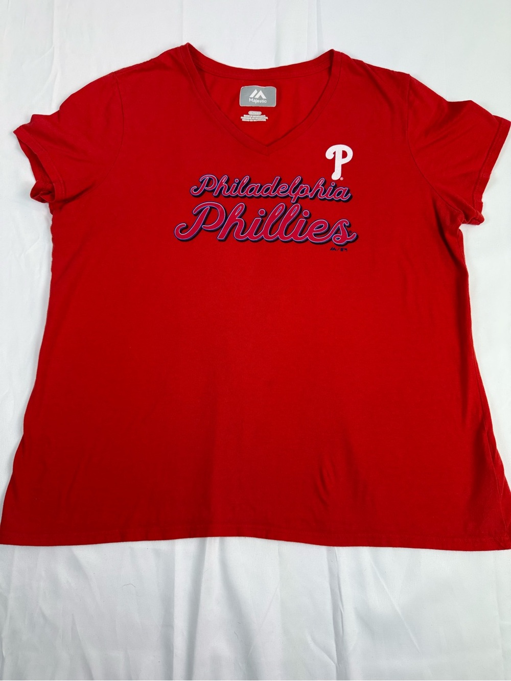 Majestic Red V-Neck Philadelphia Script Tee
